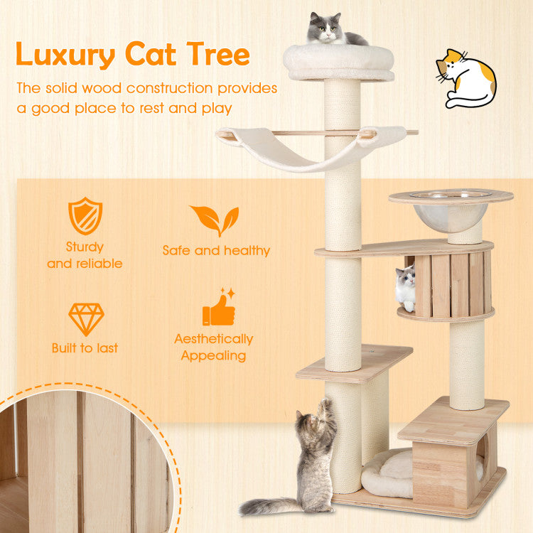 69 Inches Tall Cat Tree with Cozy Top Perch and Washable Plush Cushions