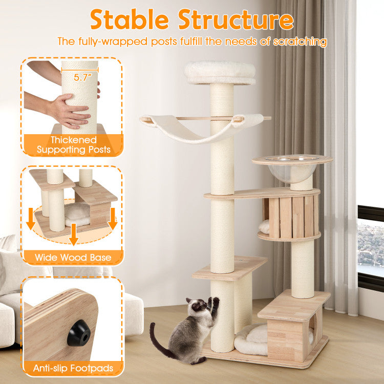 69 Inches Tall Cat Tree with Cozy Top Perch and Washable Plush Cushions