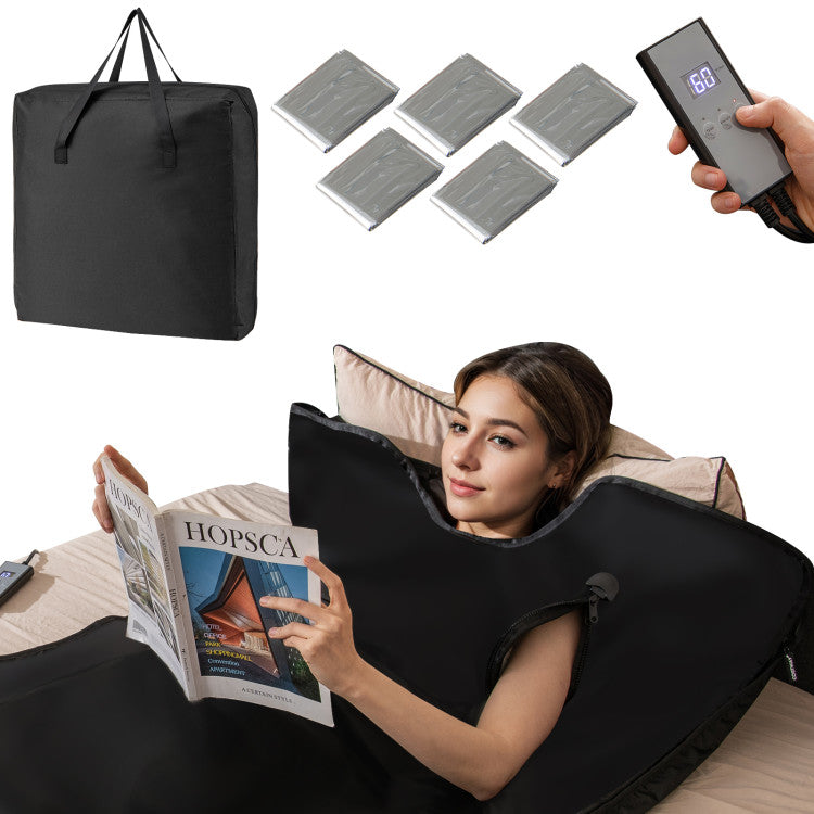Portable Full-Body Personal Sauna for Home Use with Armholes Wraps and Sauna Bag