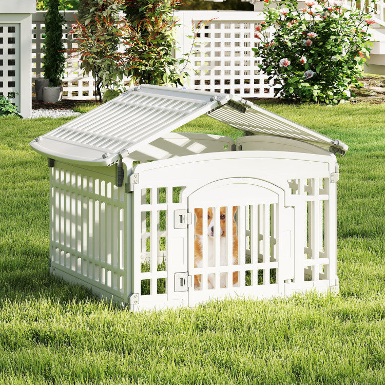 6-Panel Plastic Dog Playpen 24 Inch Indoor Outdoor Pet Fence with Locking Door