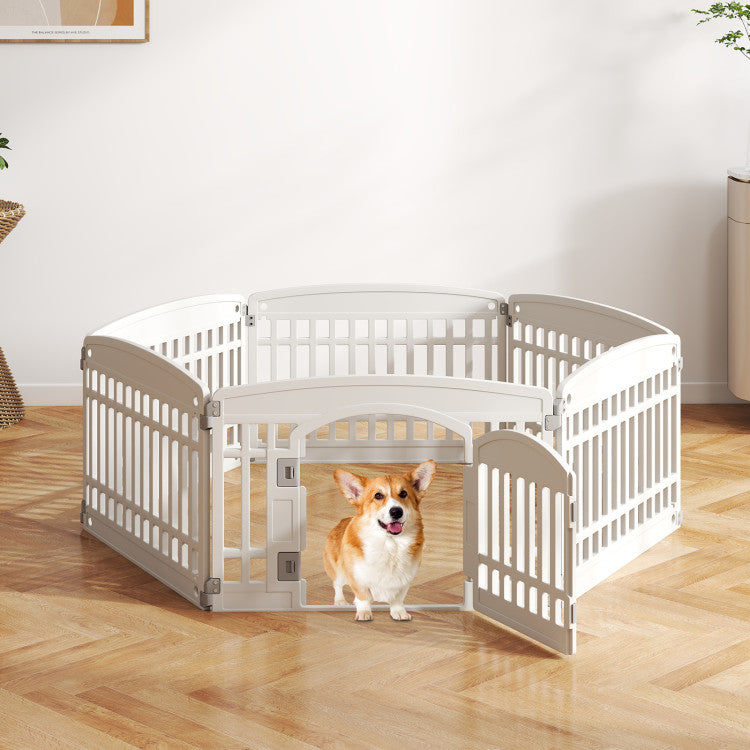 6-Panel Plastic Dog Playpen 24 Inch Indoor Outdoor Pet Fence with Locking Door