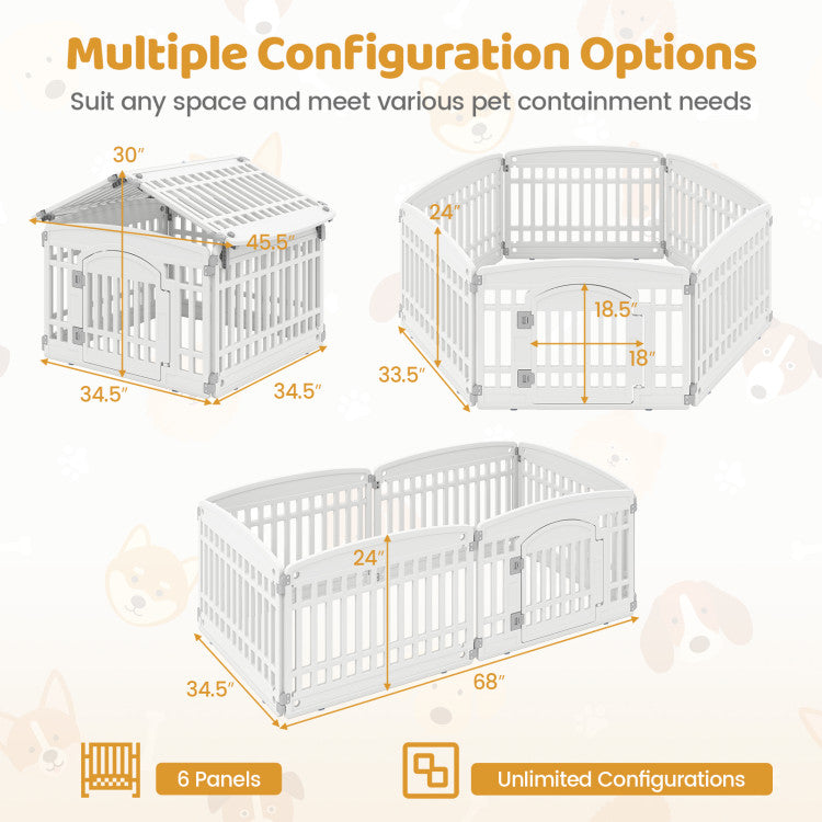 6-Panel Plastic Dog Playpen 24 Inch Indoor Outdoor Pet Fence with Locking Door