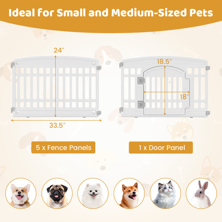6-Panel Plastic Dog Playpen 24 Inch Indoor Outdoor Pet Fence with Locking Door