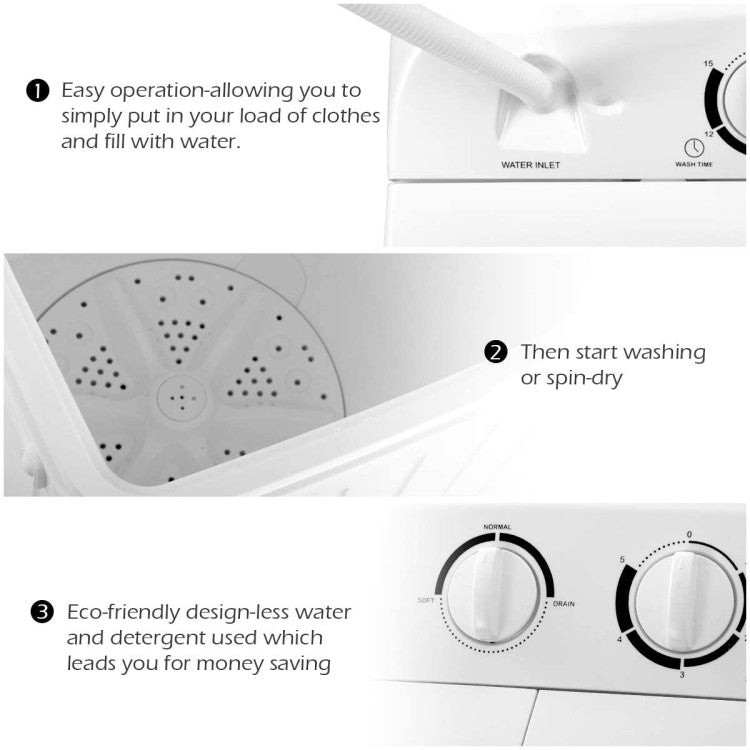 20 lbs Compact Twin Tub Washing Machine for Home Use