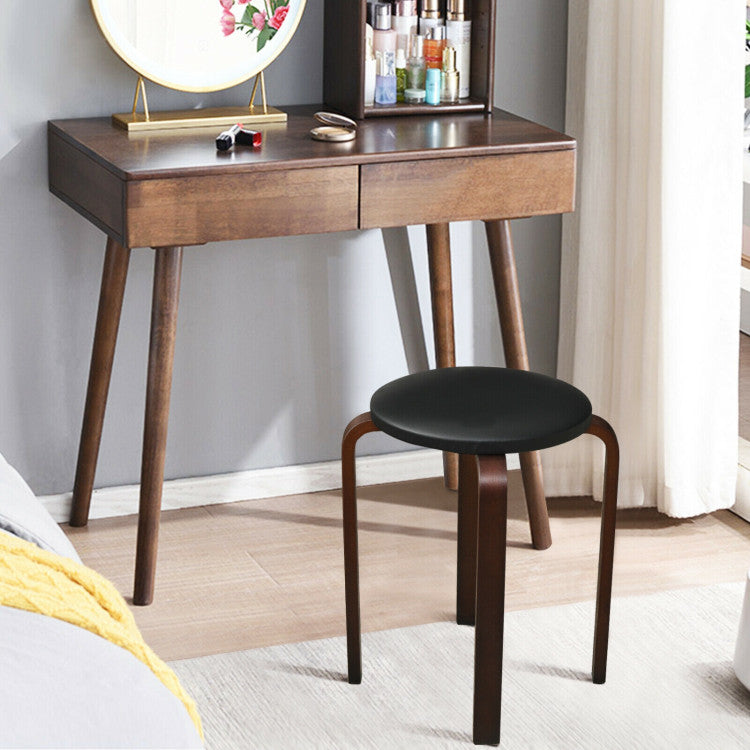 4-Pack Bentwood Stack Stools with PU Leather Round Top