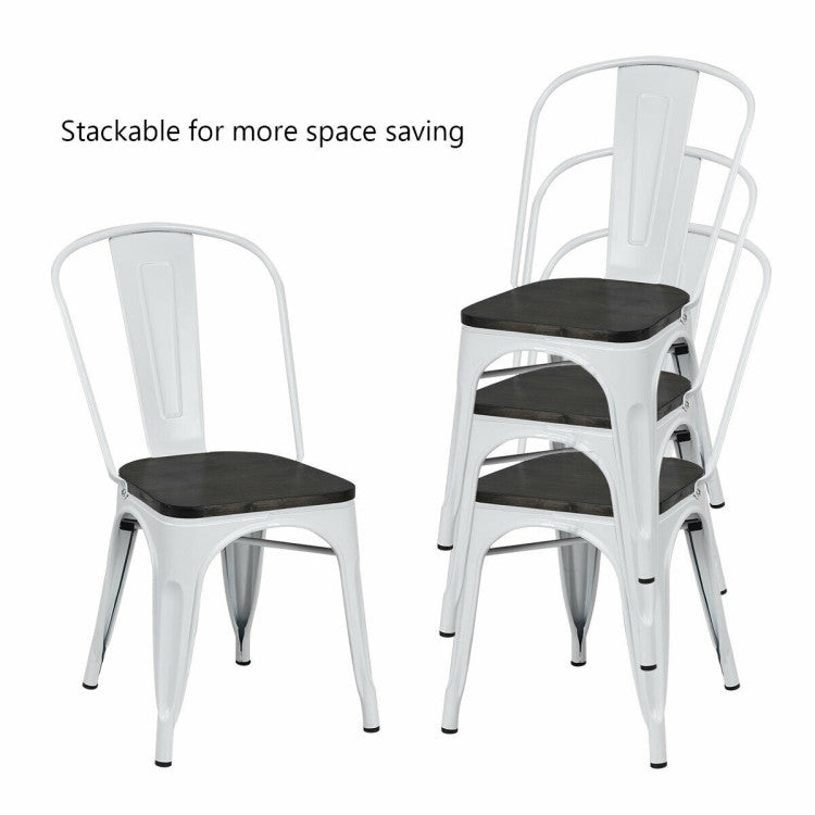 4 Pieces Tolix Style Metal Dining Chairs with Stackable Wood Seat