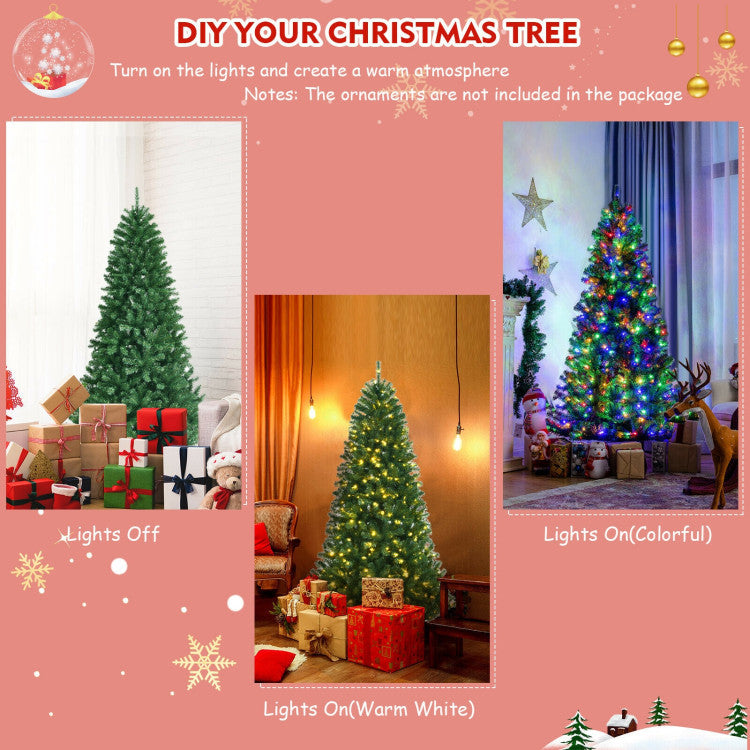 6/7/8 Feet Artificial Christmas Tree with Remote-controlled Color-changing LED Lights