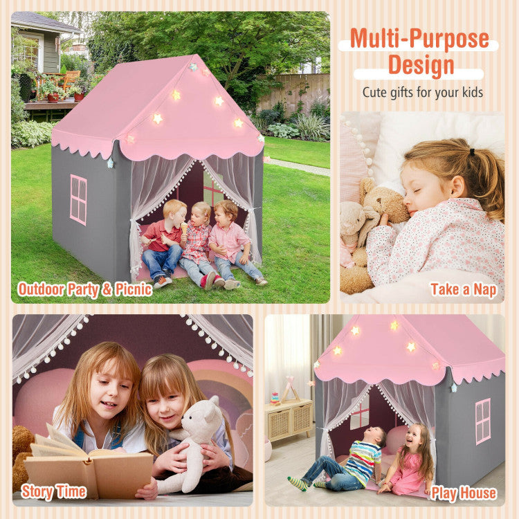 Kids Playhouse Tent with Star Lights and Mat