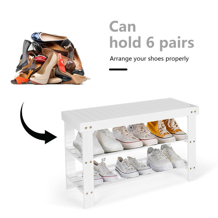 3-Tier Bamboo Shoe Rack Bench for Entryway