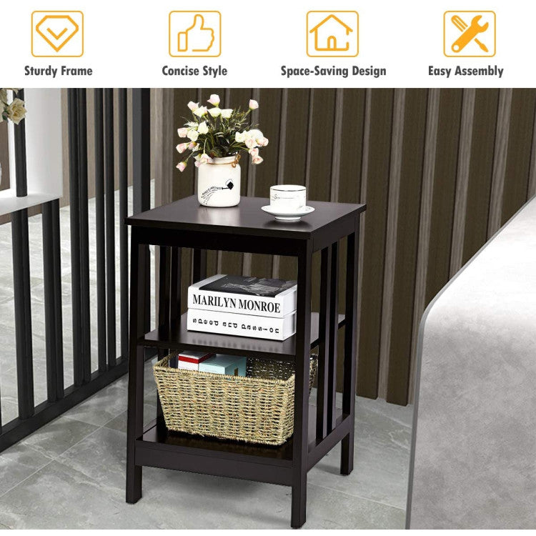 3-Tier Nightstand Set of 2 with Reinforced Bars and Stable Structure