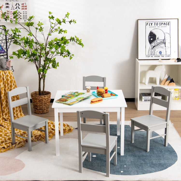 Kids 5 Pieces Table and Chair Set Wooden Children Activity Playroom Furniture Gift