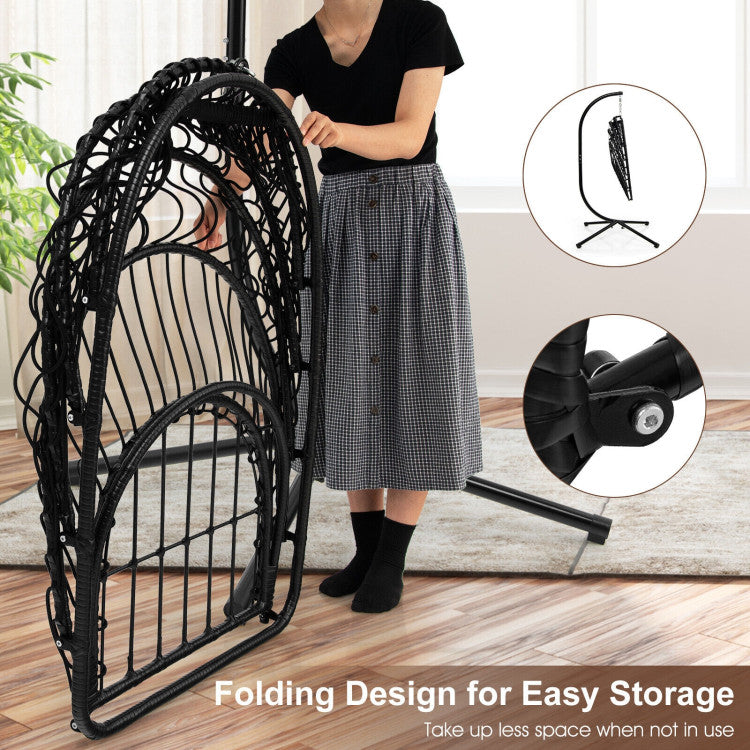 Patio Hanging Egg Chair with Stand Waterproof Cover and Folding Basket
