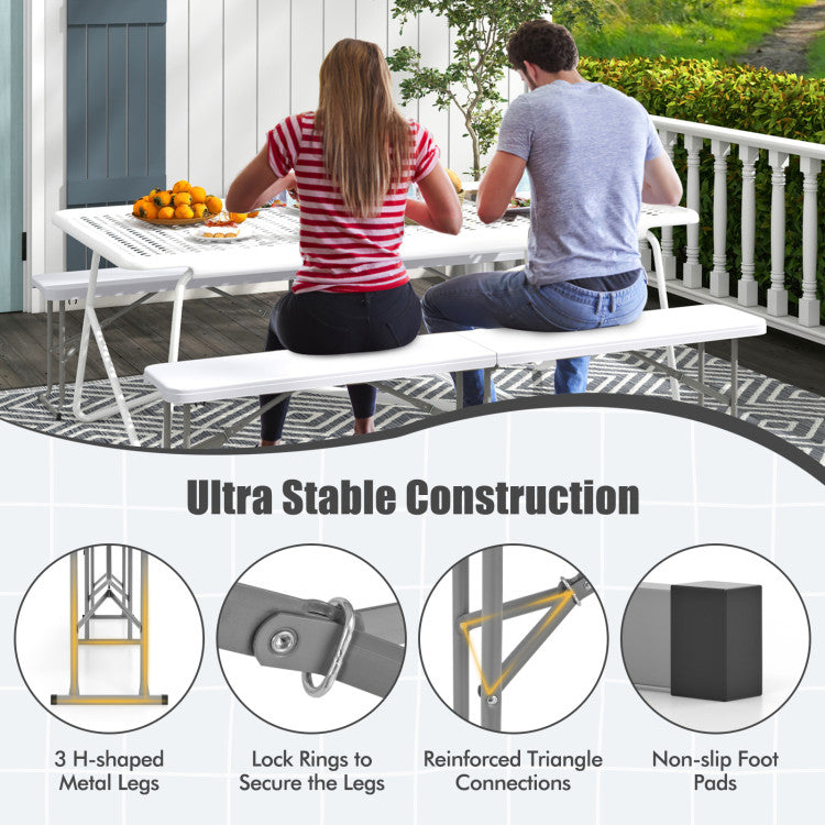 6 Feet Plastic Folding Bench Portable Seat with Handle and Lock