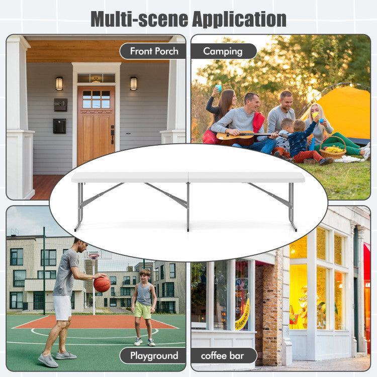 6 Feet Plastic Folding Bench Portable Seat with Handle and Lock