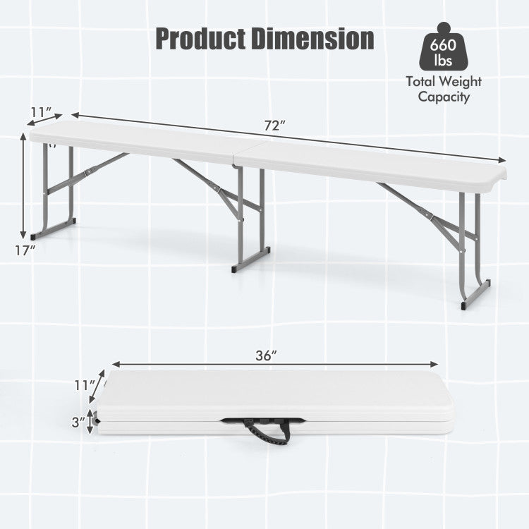 6 Feet Plastic Folding Bench Portable Seat with Handle and Lock