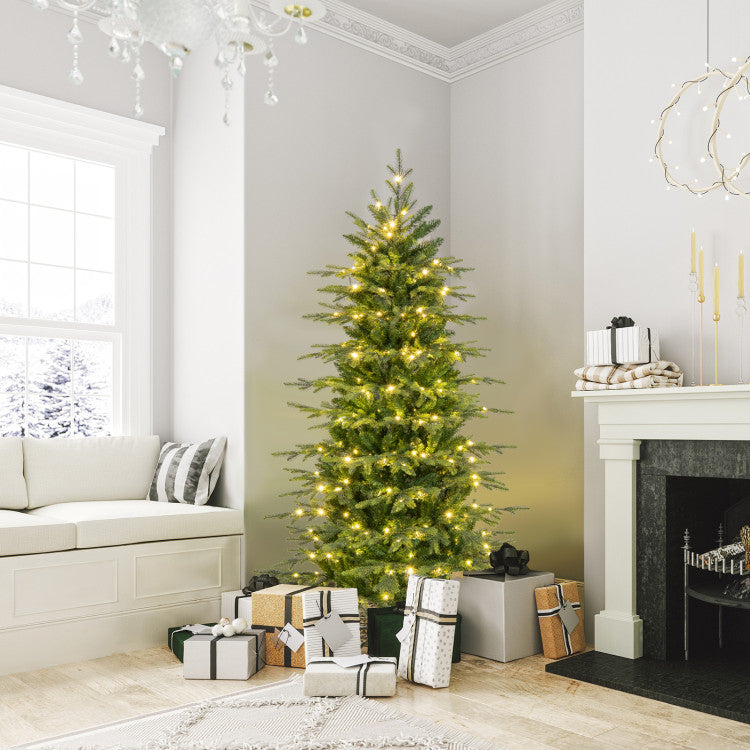 6/7.5/9 Feet Pre-Lit Artificial Christmas Tree with Warm White LED Lights