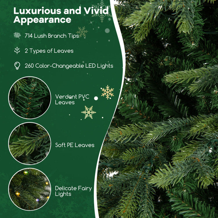 6/7.5/9 Feet Pre-Lit Artificial Christmas Tree with Warm White LED Lights