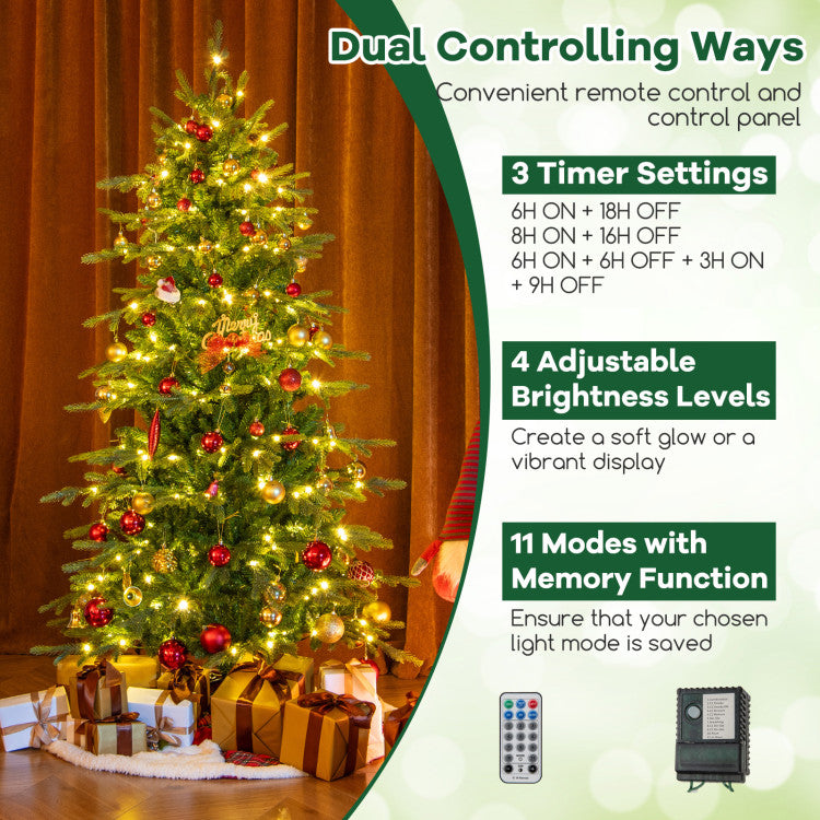 6/7.5/9 Feet Pre-Lit Artificial Christmas Tree with Warm White LED Lights