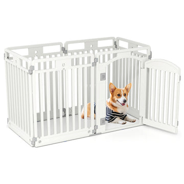 6-Panel Tall Dog Playpen Foldable Pet Fence with Locking Door
