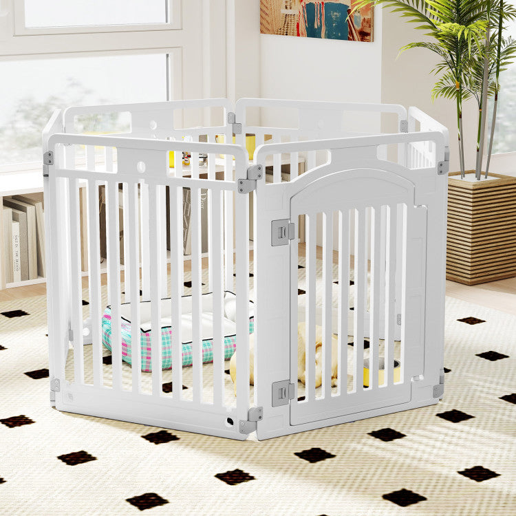 6-Panel Tall Dog Playpen Foldable Pet Fence with Locking Door