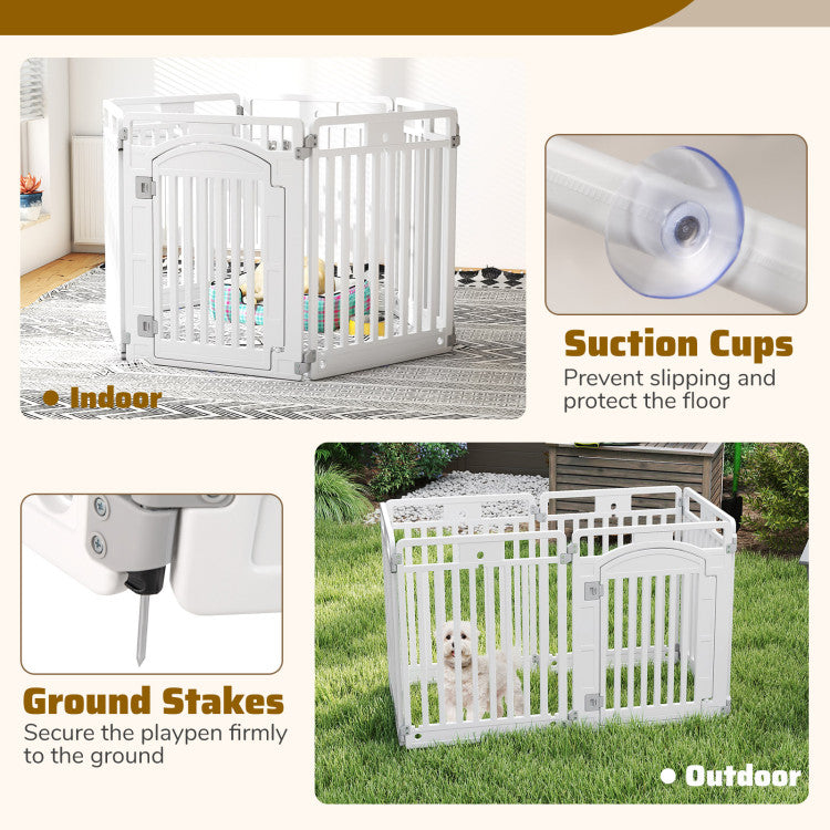 6-Panel Tall Dog Playpen Foldable Pet Fence with Locking Door