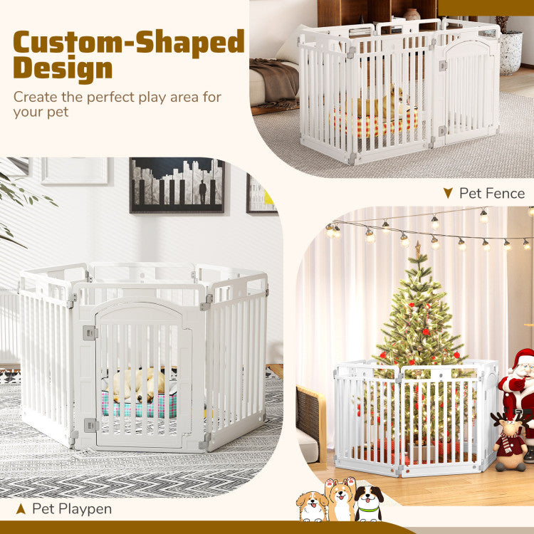 6-Panel Tall Dog Playpen Foldable Pet Fence with Locking Door