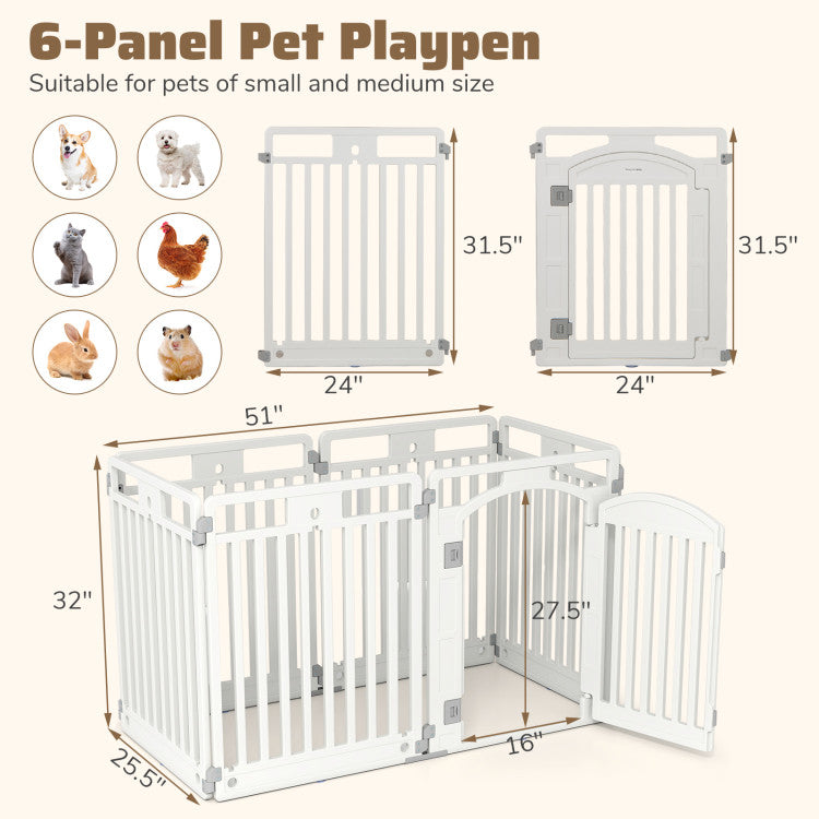 6-Panel Tall Dog Playpen Foldable Pet Fence with Locking Door
