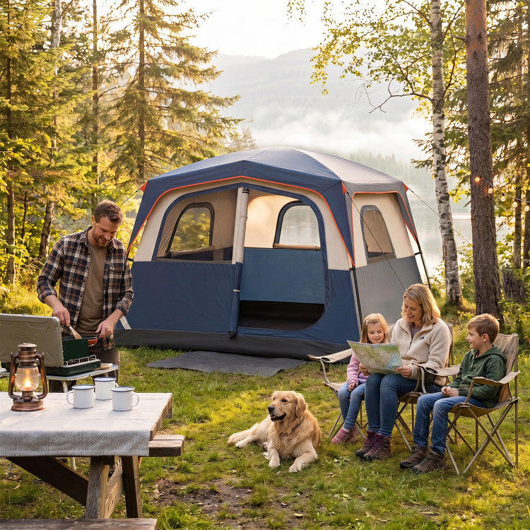 6-Person Camping Tent Easy Setup Family Cabin Tent with Top Rainfly Mesh Windows
