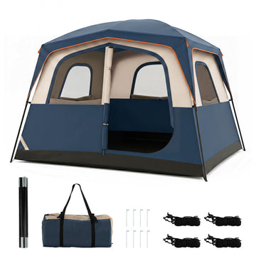 6-Person Camping Tent Easy Setup Family Cabin Tent with Top Rainfly Mesh Windows