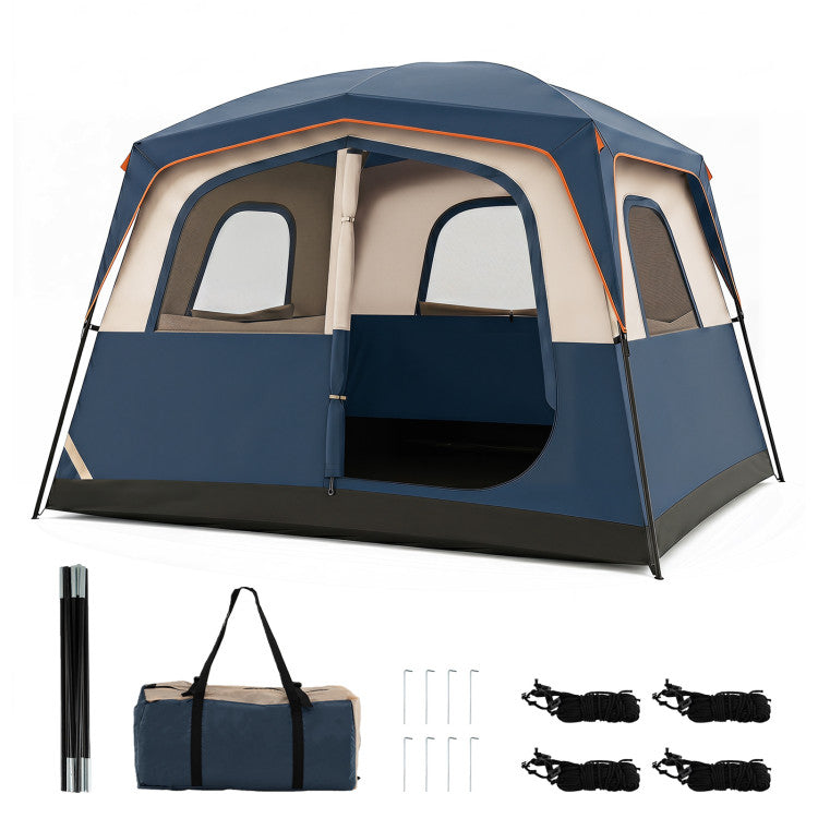 6-Person Camping Tent Easy Setup Family Cabin Tent with Top Rainfly Mesh Windows