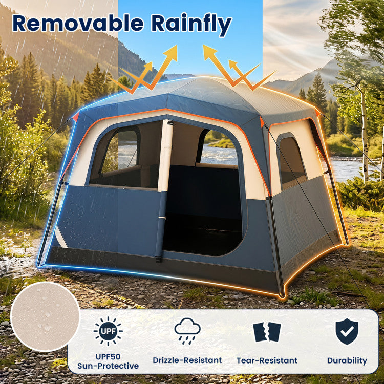 6-Person Camping Tent Easy Setup Family Cabin Tent with Top Rainfly Mesh Windows