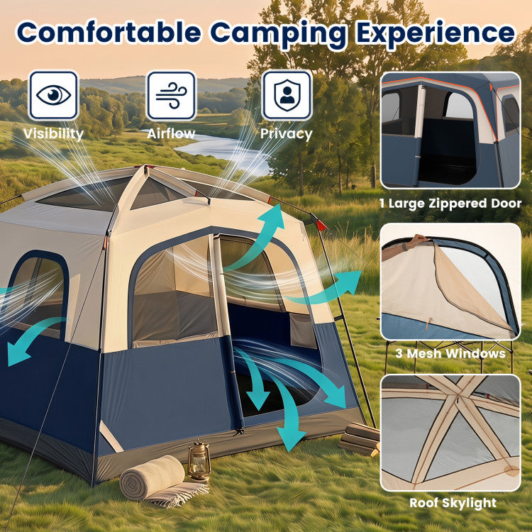 6-Person Camping Tent Easy Setup Family Cabin Tent with Top Rainfly Mesh Windows