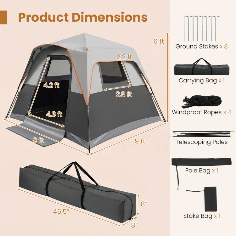 6-Person Outdoor Camping Tent Blackout Easy Setup Instant Cabin Tent with Rainfly and Carrying Bag