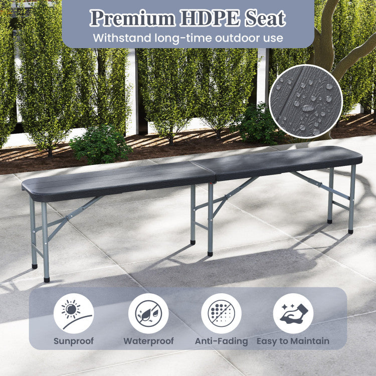 6 Feet Folding HDPE Bench with 1320 LBS Capacity and Handle Lock