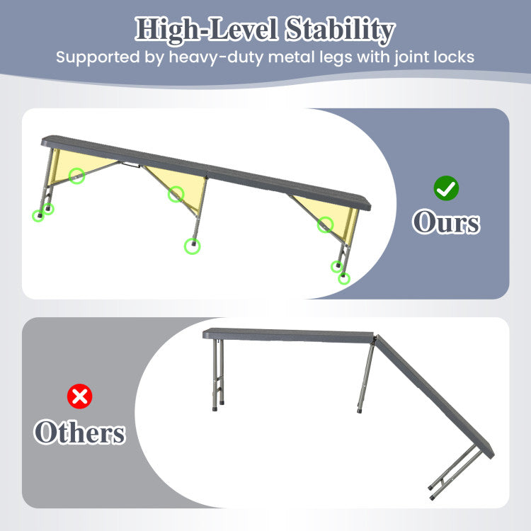 6 Feet Folding HDPE Bench with 1320 LBS Capacity and Handle Lock