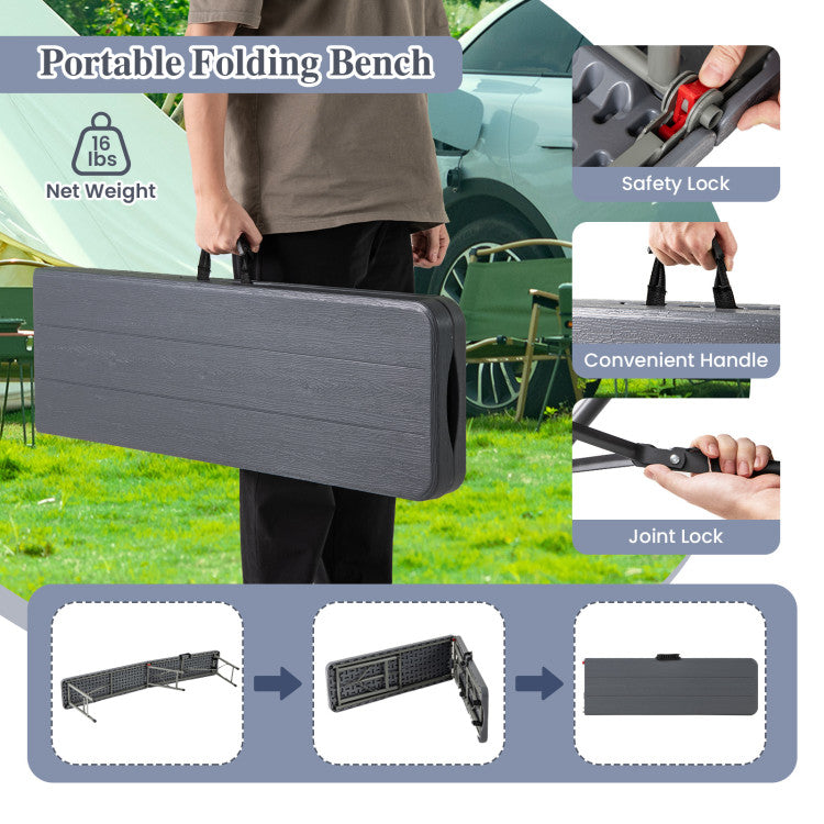 6 Feet Folding HDPE Bench with 1320 LBS Capacity and Handle Lock