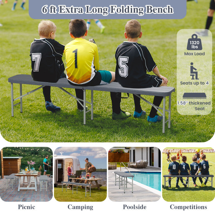 6 Feet Folding HDPE Bench with 1320 LBS Capacity and Handle Lock