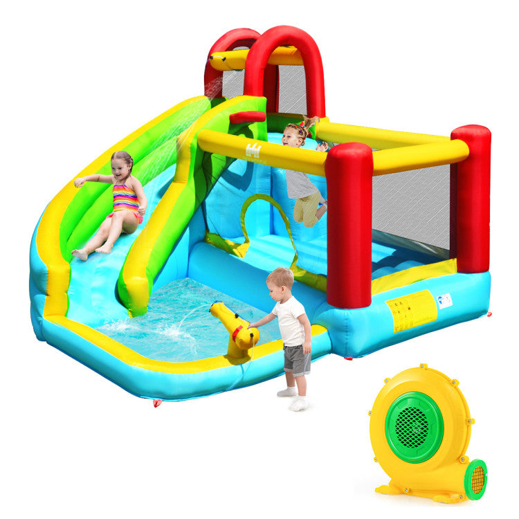 6-in-1 Inflatable Bounce House with Climbing Wall and Basketball Hoop with Blower