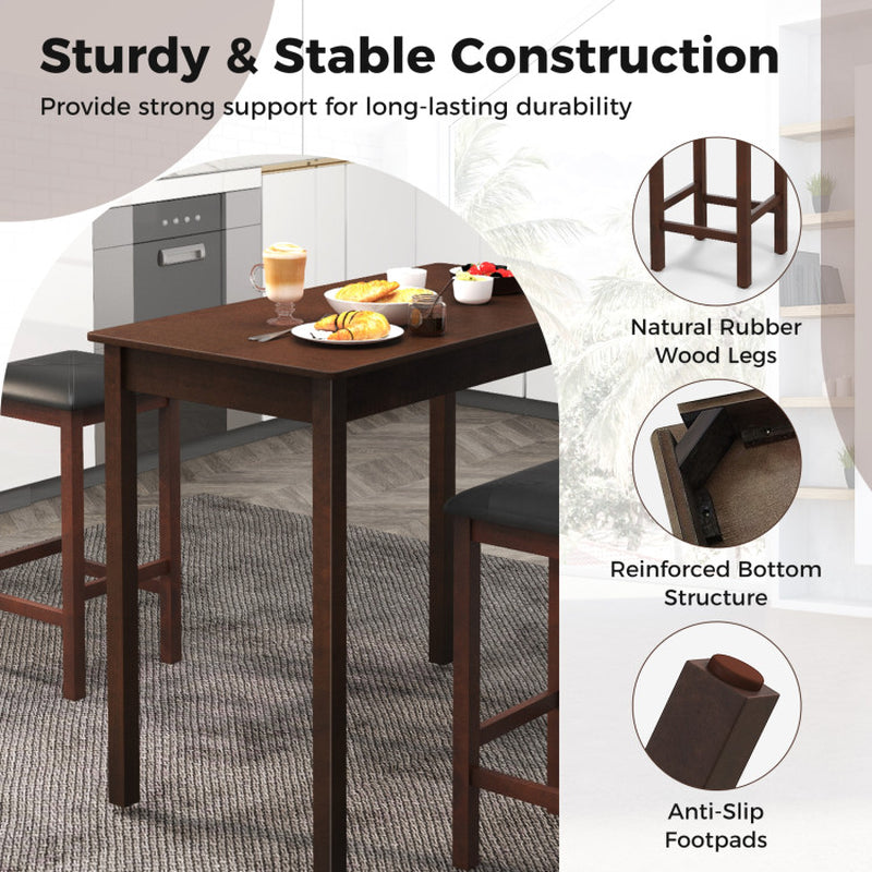 Counter-Height Dining Table and 2 Linen Fabric Padded Bar Stools