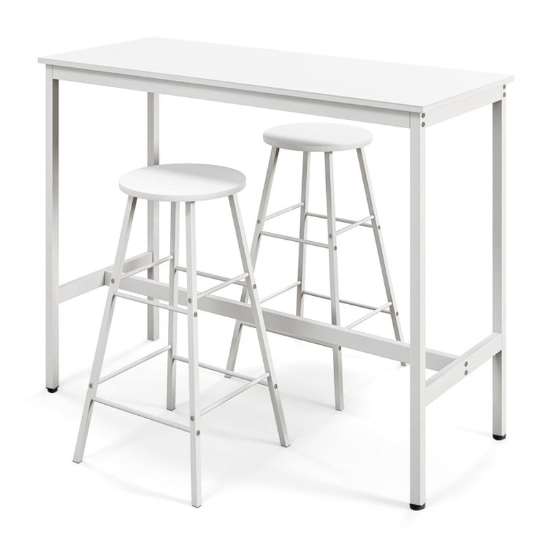 3 Pieces Bar Table Set with Dining Table and 2 round Stools