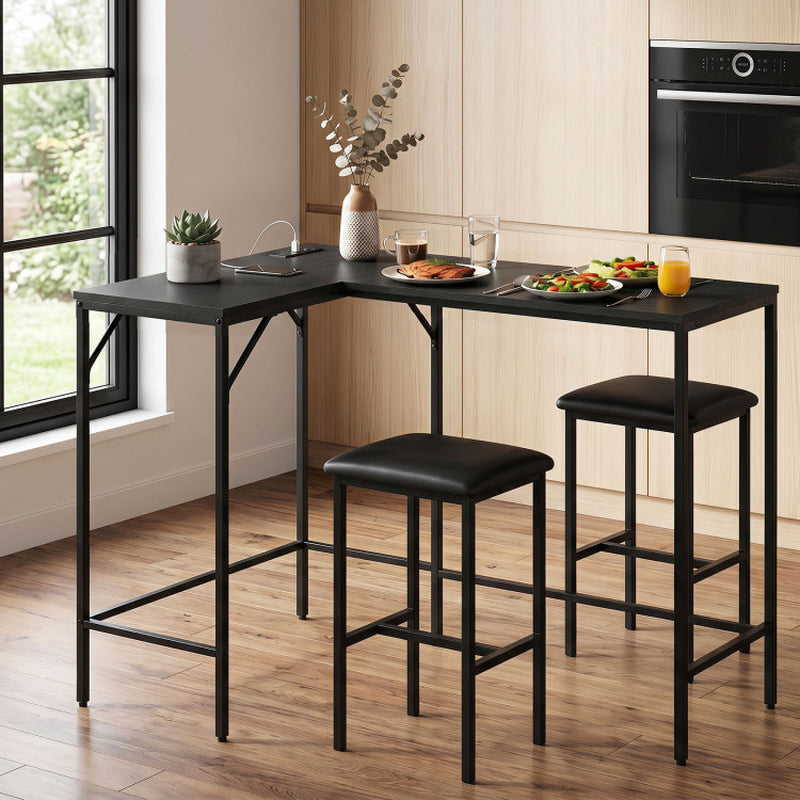 3-Piece Convertible L-Shaped Kitchen Table Chair Set with 2 AC Outlets USB Port and Type-C Port