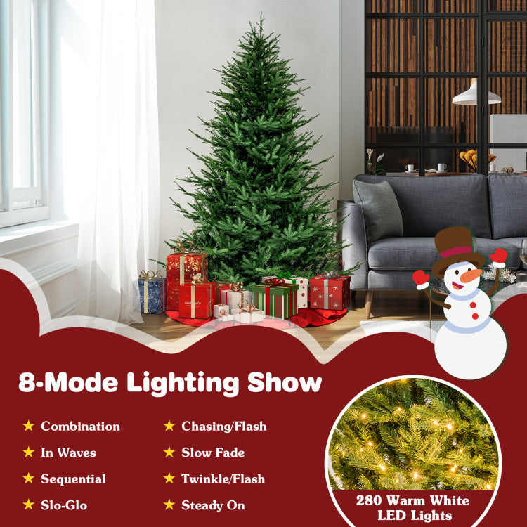 Pre-lit Christmas Tree with 280 Warm White LED Lights and 8 Lighting Modes