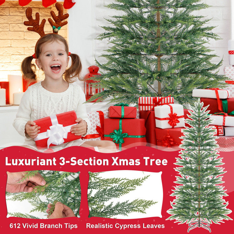 6.5/7.5 Feet Artificial Cypress Christmas Tree Pre-lit Hinged