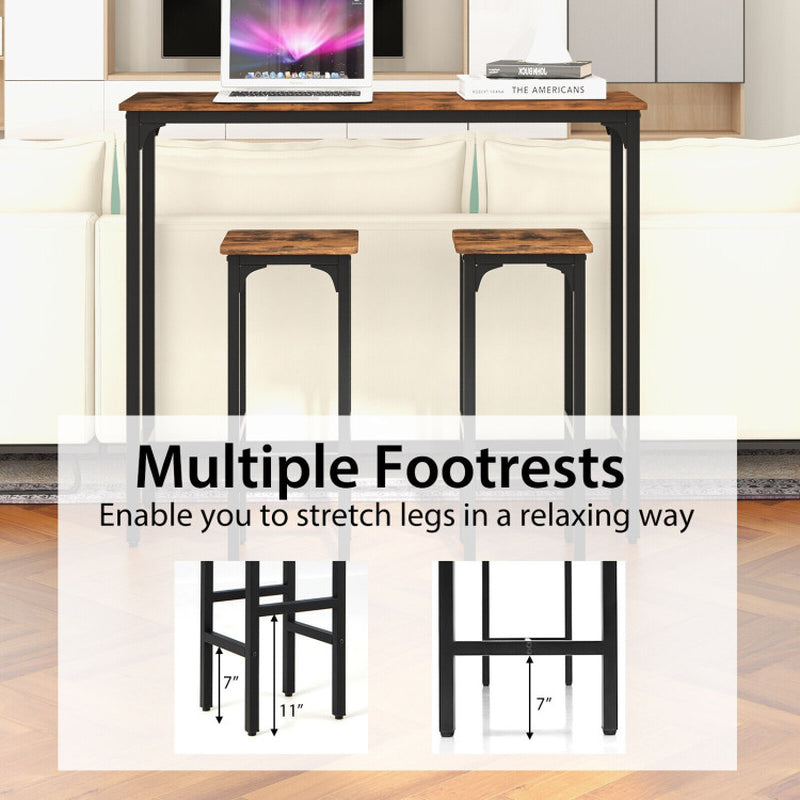3 Pieces Industrial Bar Table and Chairs Set with Metal Frame