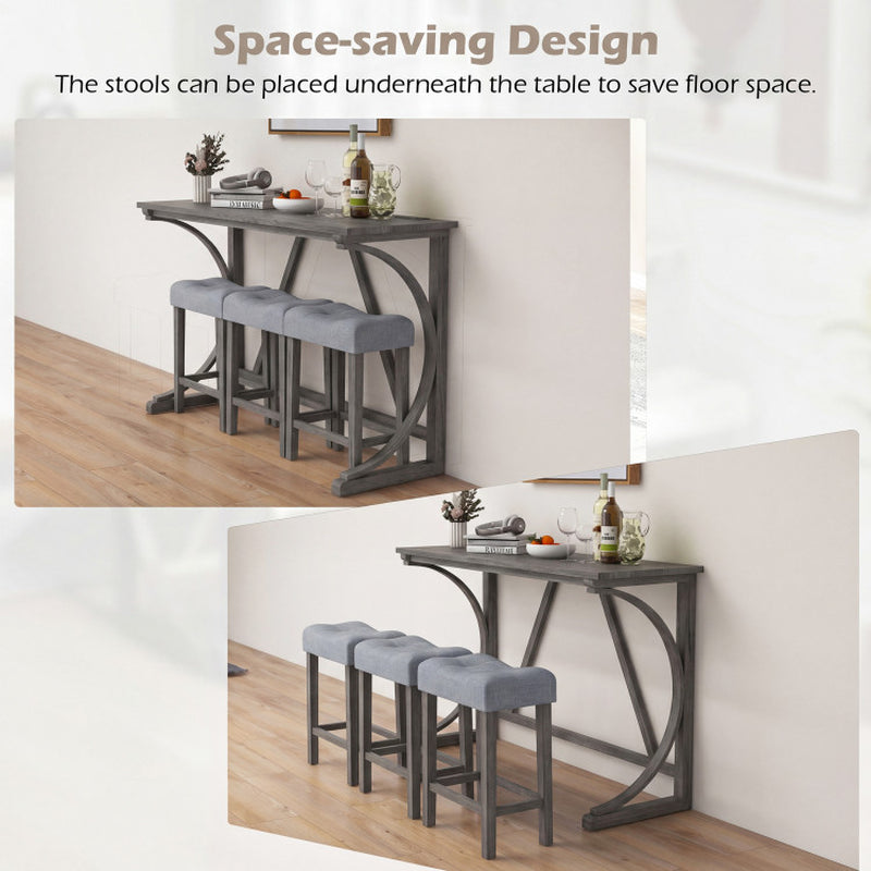 4-Piece Bar Table Set with Power Outlet and Upholstered Saddle Seat Stools