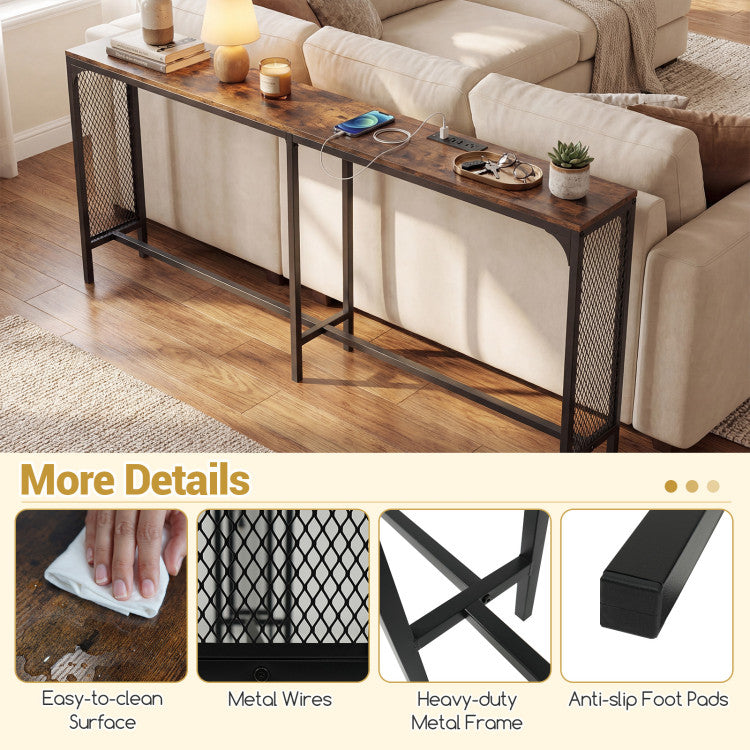 71 Inch Narrow Console Table with Power Outlet for Small Space