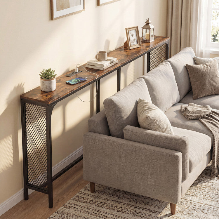 71 Inch Narrow Console Table with Power Outlet for Small Space