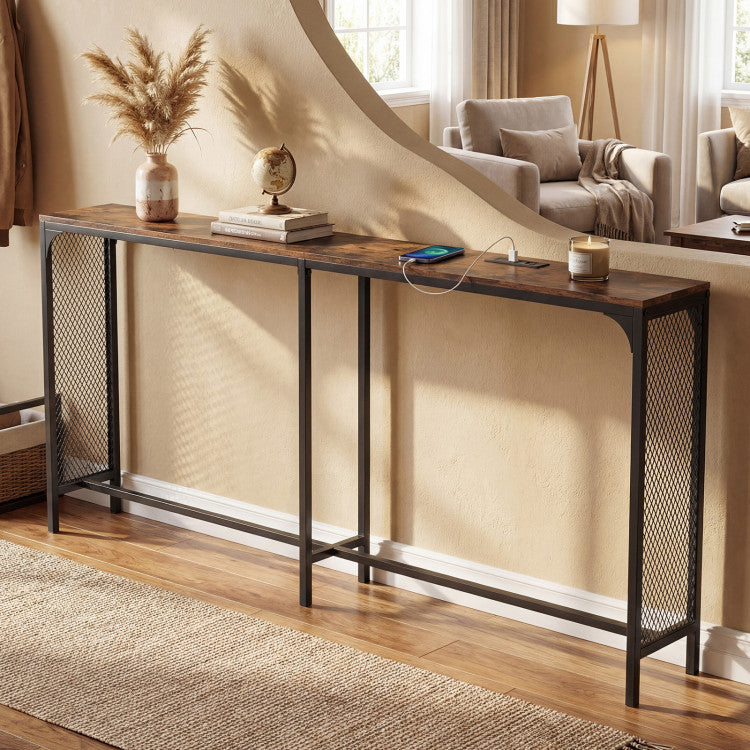 71 Inch Narrow Console Table with Power Outlet for Small Space