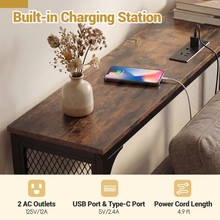 71 Inch Narrow Console Table with Power Outlet for Small Space