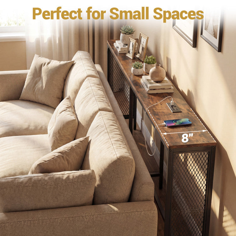 71 Inch Narrow Console Table with Power Outlet for Small Space